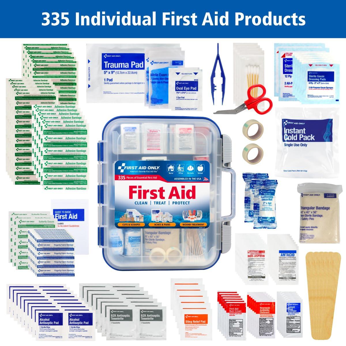 First Aid Only First Aid Only 91247 OSHA-Compliant First Aid Kit, All-Purpose 100-Person Emergency First Aid Kit for Business, Worksite, Home, and Car, 335 Pieces