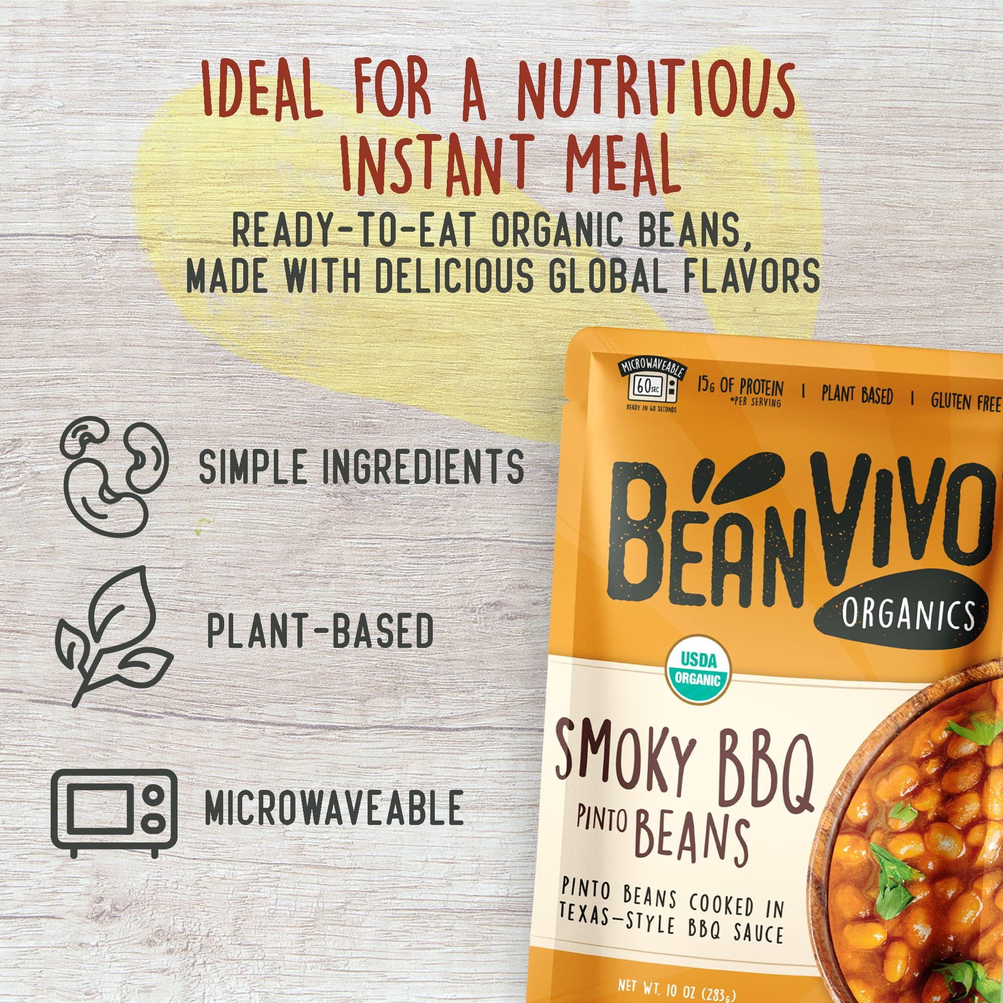BeanVivo BeanVIVO (Pack of 6) Organics Plant based Protein BBQ Pinto Beans - Good Source of Fiber - Nutritious & Microwave Meals - Gluten-Free Plant Food - 10 oz