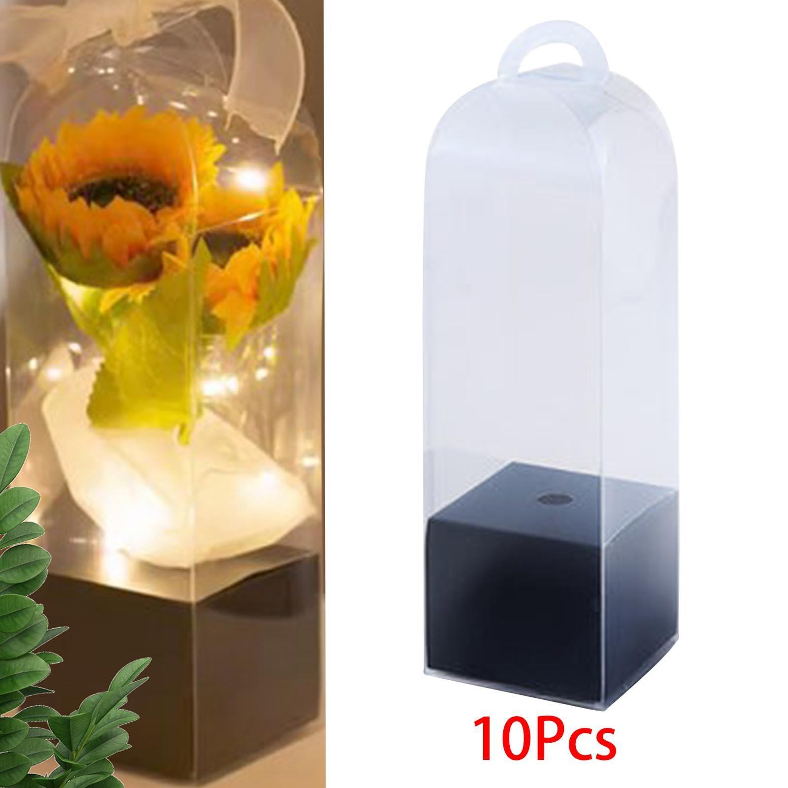 B Baosity 10 Pieces Flower Gift Boxes Single Rose Flower Box Empty with Handle Transparent Reusable Gift Bags Bag Flower Packaging Box for Anniversary, Black