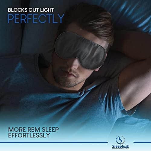 S SLEEPLUSH SWEET DREAMS Sleeplush Silk Sleep Mask – Sleep Mask with Silk Covered Straps – Sleep Masks for Women and Men - Eye Mask for Sleeping Comes with Ear Plugs and Pocket Bag - Weighted Sleep Mask - Black Pack of 2