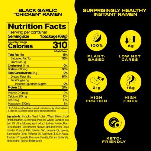 immi immi Black Garlic \"Chicken\" Ramen, 100% Plant Based made with pumpkin protein, Keto Friendly, High Protein, Low Carb, Packaged Noodle Meal Kit, Ready to Eat, 2.4 OZ