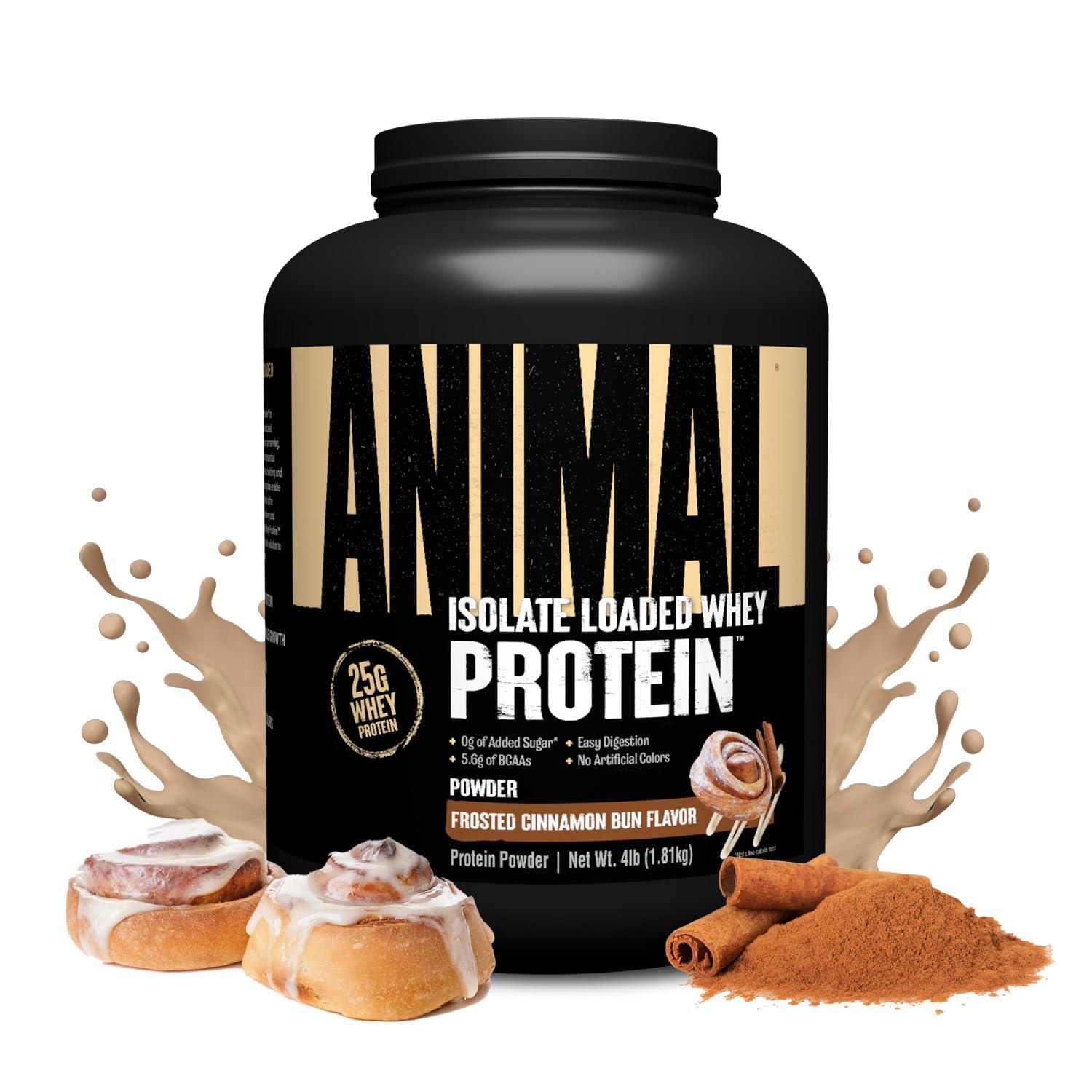 Animal Animal Whey Isolate Protein Powder - Loaded for Pre & Post Workout Muscle Builder and Recovery with Digestive Enzymes for Men & Women - 25g Protein, Great Taste, Low Sugar - Frosted Cinnamon Bun 4 lbs