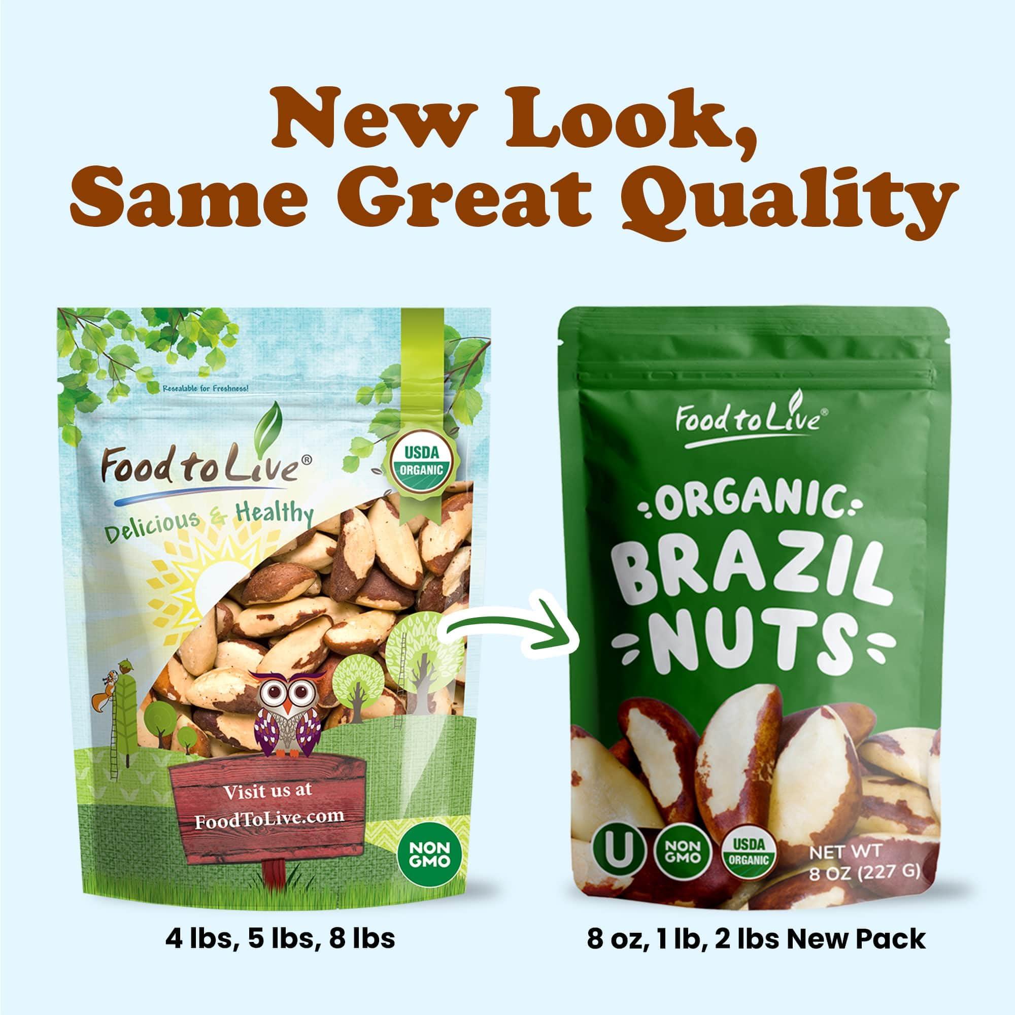Food to Live Food to Live - Organic Brazil Nuts, 8 Ounces Non-GMO, Raw, Whole, No Shell, Unsalted, Kosher, Vegan, Keto, Paleo Friendly, Bulk, Rich in Selenium