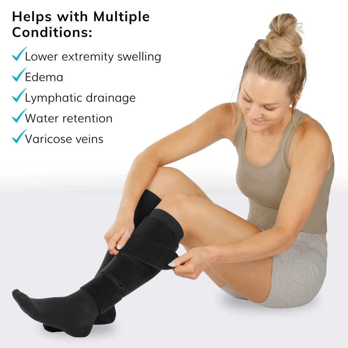 BraceAbility BraceAbility Lymphedema Leg Wrap - Swollen Calf Garment Brace for Lower Extremity Edema Swelling, Lymphatic Drainage, Water Retention Sleeve - 20-30 mmHg Medical Compression Socks Included (L)