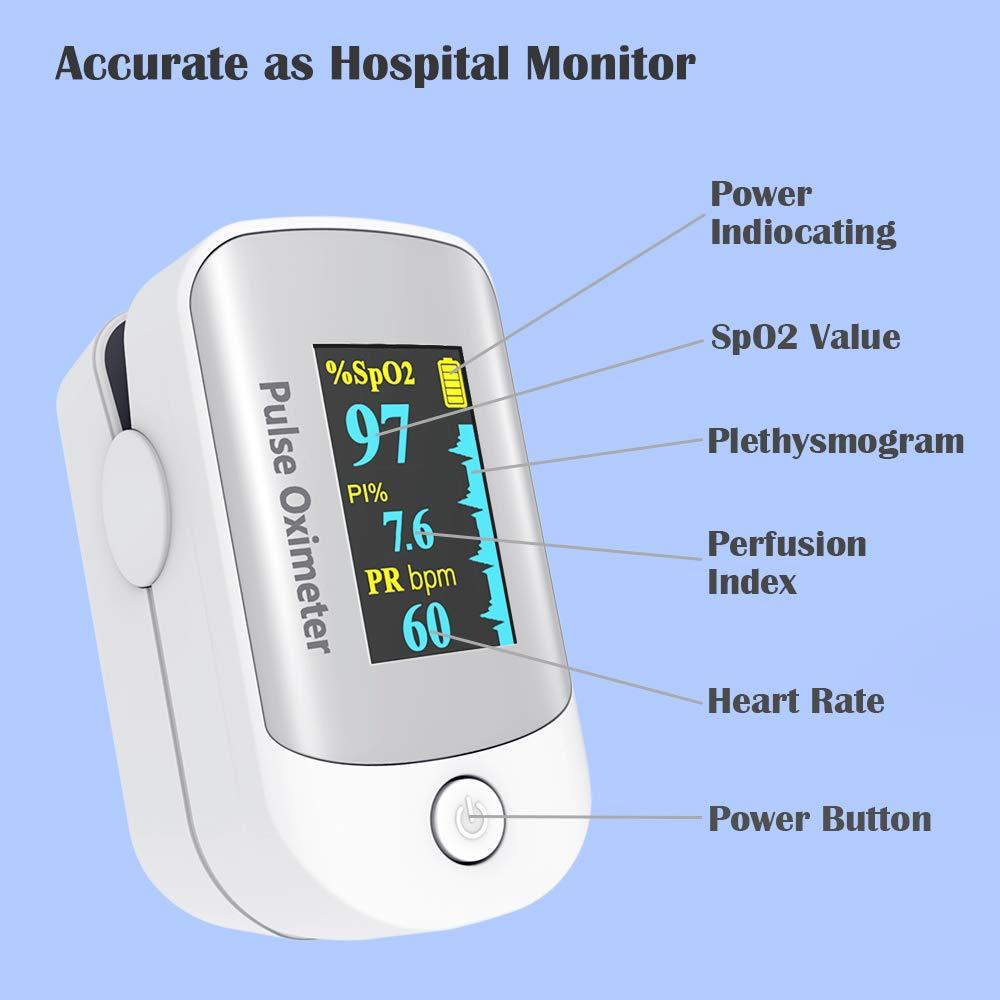 Amemo Pulse Oximeter, OLED Display Oxygen Monitor Fingertip, Blood Oxygen Saturation Monitor (SpO2) with Carrying Case, Batteries and Lanyard