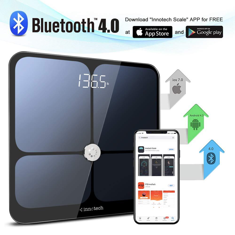 Innotech Innotech Smart Bluetooth Body Fat Scale Digital Weight Scales Body Composition BMI Analyzer with Free APP (Please Download The Latest Version), Compatible with Fitbit, Apple Health & Google Fit