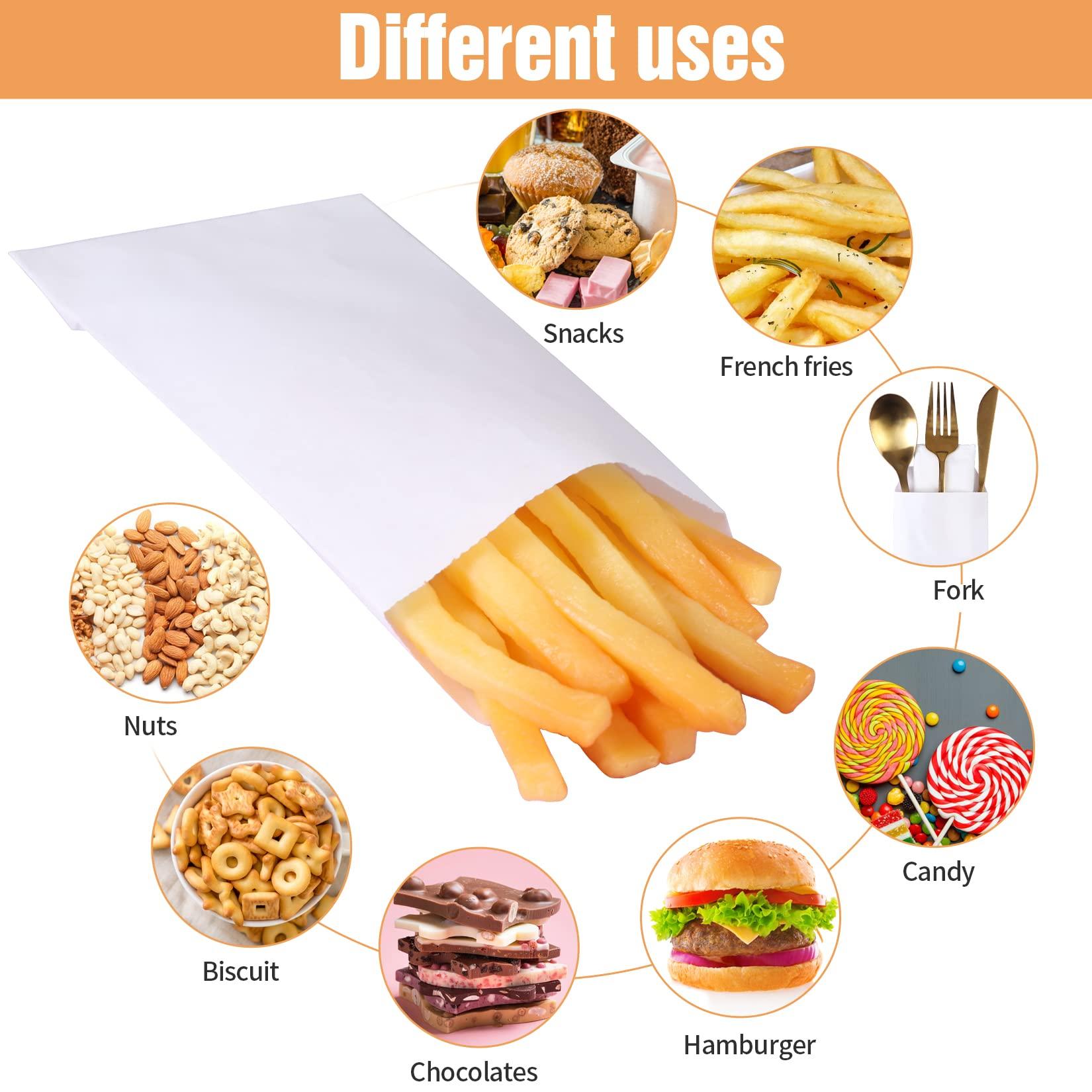 Florskoye Florskoye Flat Kraft Paper Treat Bags White 100 Pack, 4x6 Inch Small Paper Bags for Gift Sandwich Candy Cookie Snacks Doughnut Popcorn Craft Jewelry Merchandise Party Favor Bags ( White 3.9x5.9 Inches)