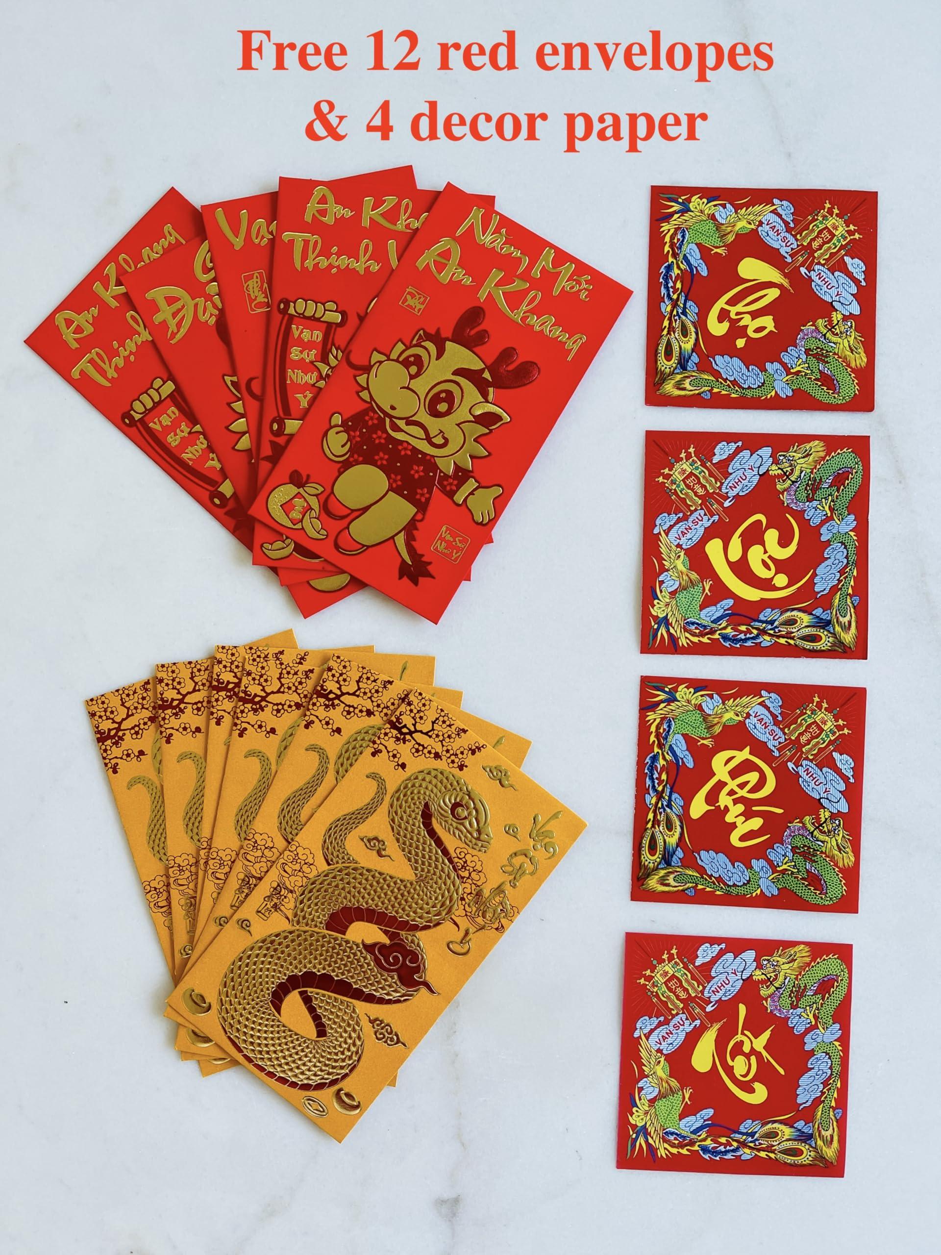 VN Red Velvet Stickers for TET Decoration - Watermelon, Grapefruit, Rice Cakes, Banh Chung & Banh TET