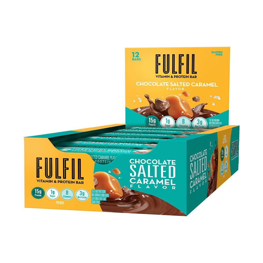 Fulfil FULFIL Vitamin Protein Bars, Chocolate Salted Caramel, 12 Count and Pure Protein Bars, Chocolate Peanut Caramel, 12 Count