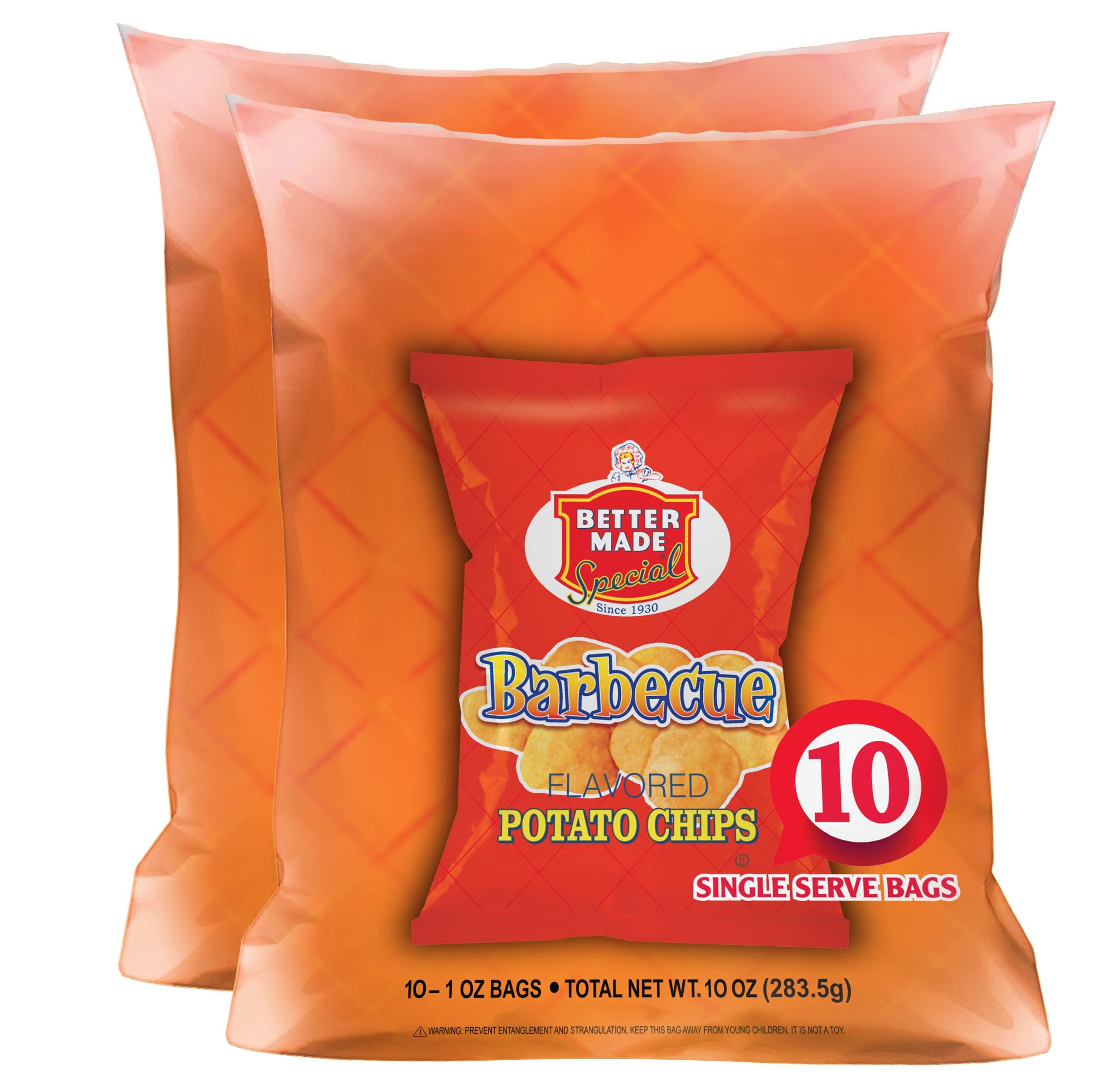 Better Made Better Made Special Original & BBQ Flavor Potato Chips 2 Ten Packs (20) x Lunch Snack Bags 1oz (10 of Each Flavor) - Gluten Free - Family Owned in Detroit - Variety Pack