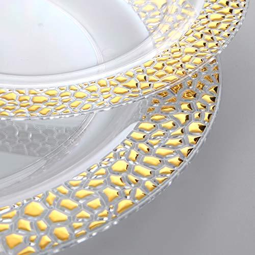 supernal Supernal 180pcs Gold Plastic Dinnerware,Clear Plasitc Plates with Gold Dimond Design,Gold Plastic Silverware,Gold Plates,Clear Cup with Gold Rim,Good Choice for Wedding and Party