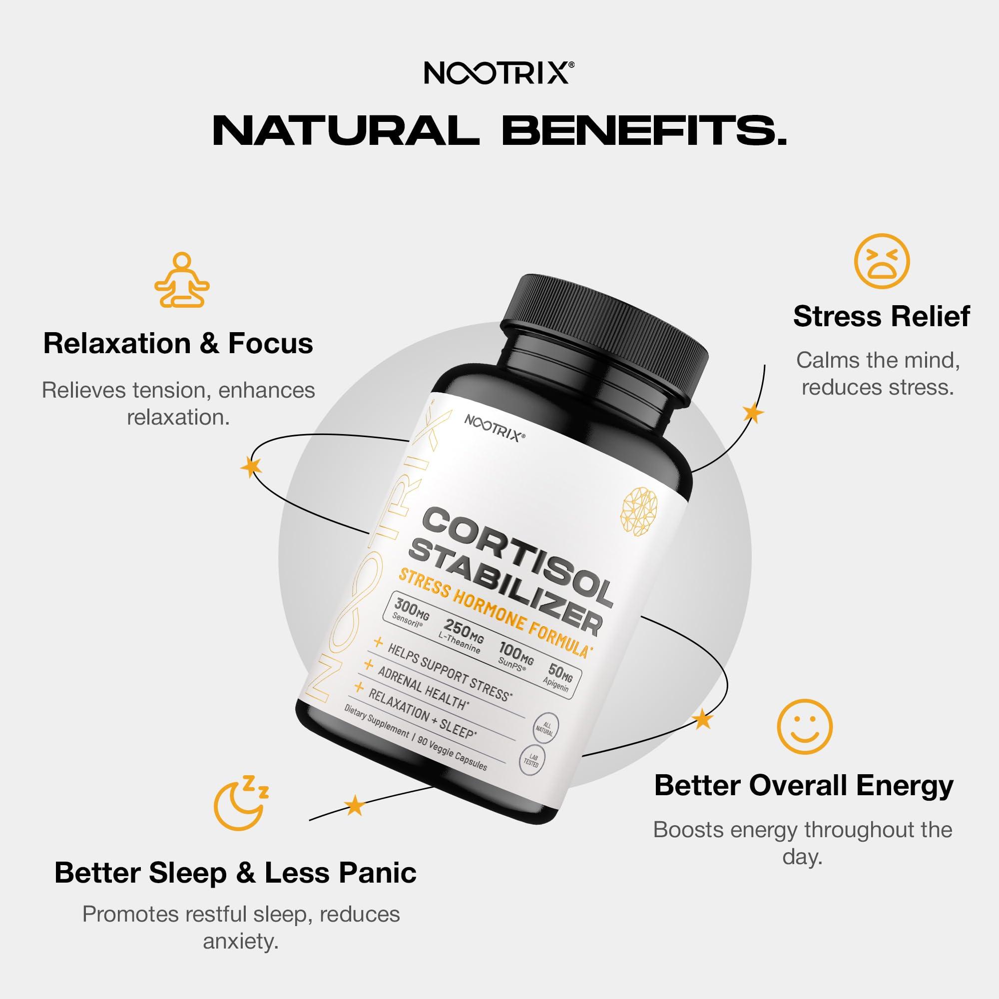 Nootrix Nootrix Cortisol Manager and Stabilizer Supplement | Supports Deep Sleep & Relaxation | Cortisol Supplement with Ashwagandha, L-Theanine, Rhodiola Rosea Extract & Apigenin | 90 Vegan Capsules