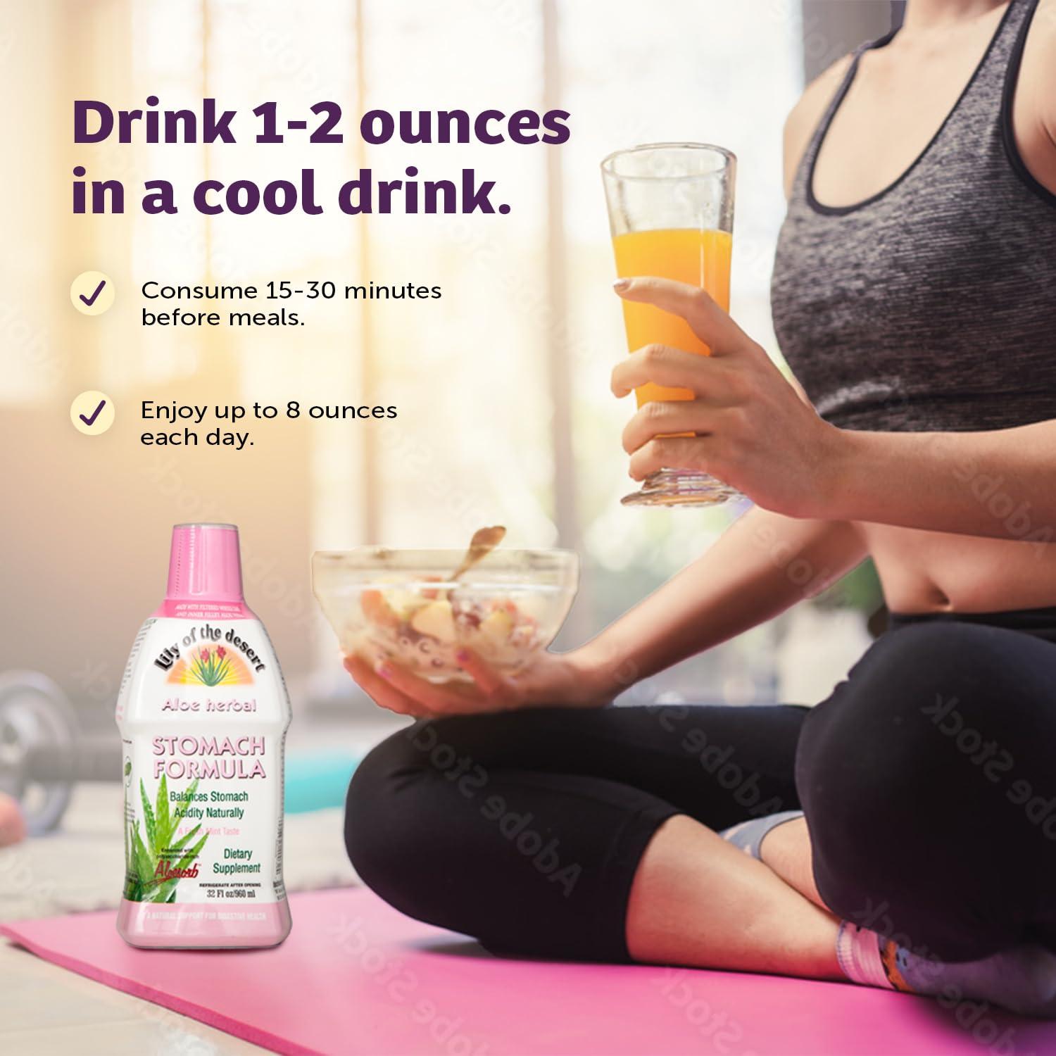 Lily Of The Desert Lily Of The Desert Stomach Formula, Organic Aloe Vera Juice with Slippery Elm, Chamomile, Peppermint, and Ginger for Gut Health, Acid Reflux, Heartburn Relief, 32 Oz (Pack of 2)