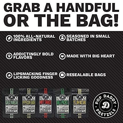 POP DADDY ·POPCORN· Pop Daddy Flavored Pretzels Sticks, Healthy Gourmet Pretzels Snacks, 7.5oz Individual Bags, 3 Pack, Dill Pickle