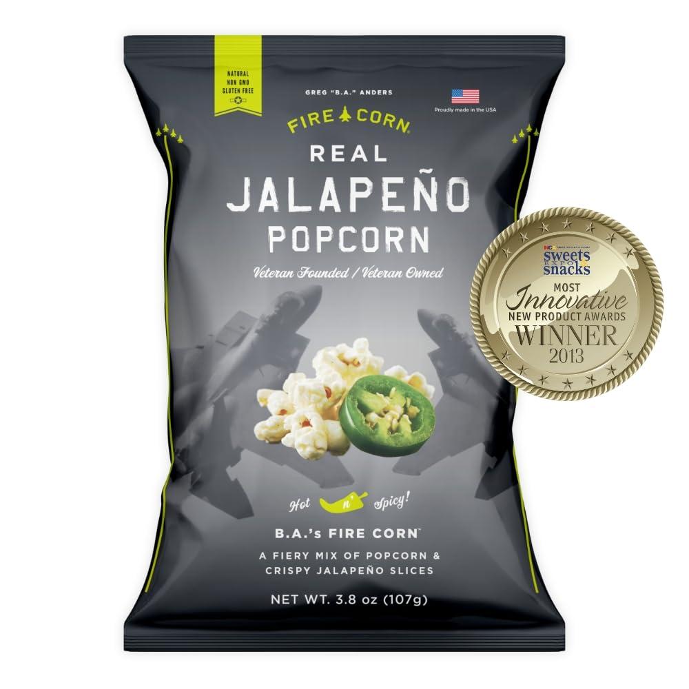 FIRE CORN Fire Corn Popcorn Pack of 6 Real Jalapeno Popcorn Gluten Free, Spicy, Non-GMO, Healthy Snacks Founded & Owned by Combat Veteran, Original Flavor, 3.8 oz Sharing Bags