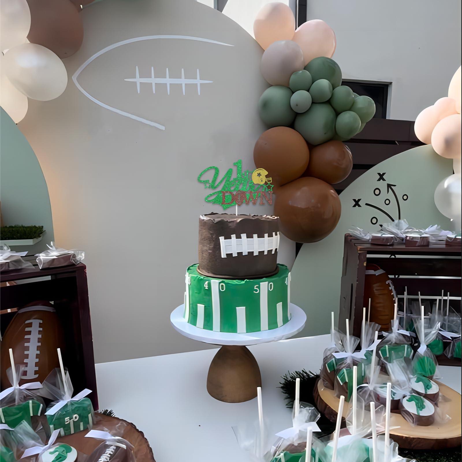 ShuanQ ShuanQ 1st Year Down Cake Topper - Football Theme 1st Birthday/Baby Shower/Gender Reveal Party Decoration - Sports Birthday Party Cake Decor for One Year Old Boys