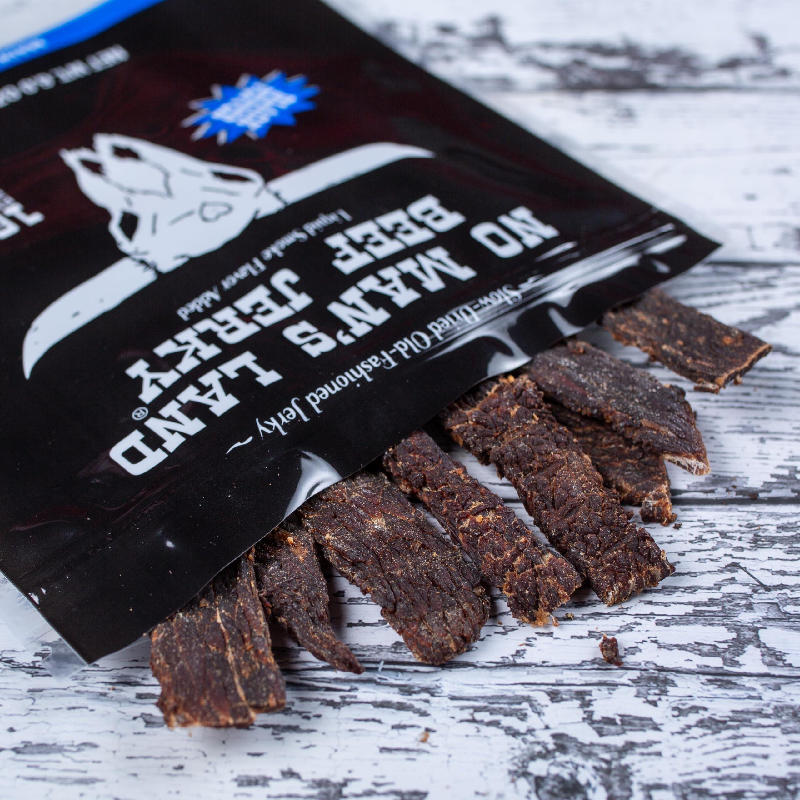 NO MANS LAND BEEF JERKY No Man’s Land BLACK PEPPER Beef Jerky High Protein Low Calorie Low Carb Beef Snack 6.0oz Bag