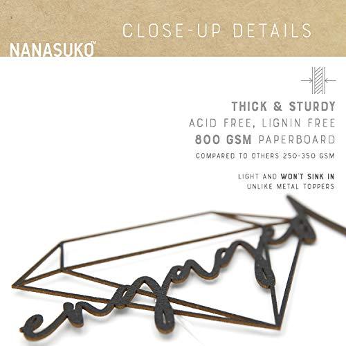 NANASUKO NANASUKO Engagement Cake Topper - engaged - with Modern Geometric Diamond Frame - Double Sided Black Glitter - Premium Quality Made in USA