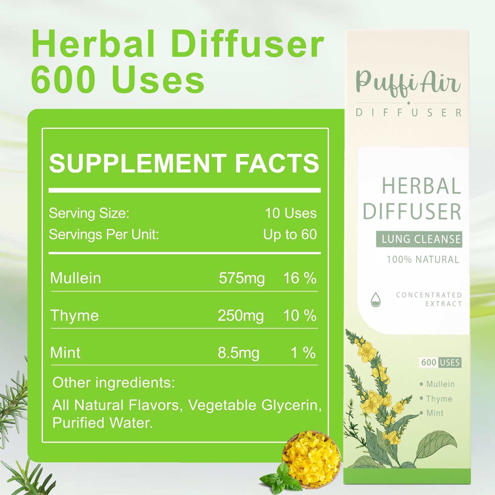 PUFFIAIR PuffiAir Herbal Diffuser Upgraded with Extracts of Mullein, Thyme and Mint for Cleansing Lungs, Improving Breathing and Oral Air Freshening