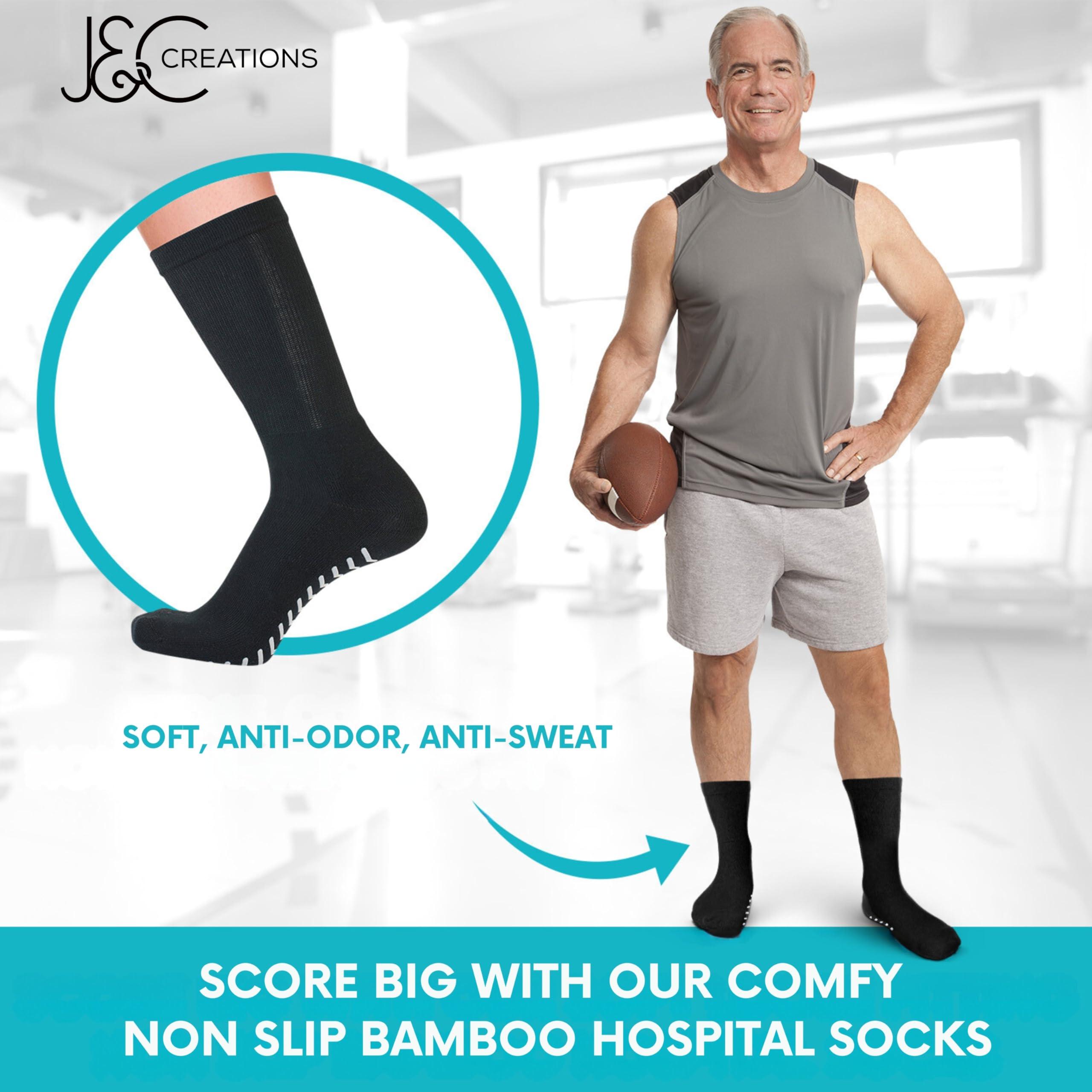 J&C Creations Premium Non Slip Socks Mens - Grip Socks Men Size 10-13 - Hospital Socks For Men With Grips - Non Skid Socks For Men Seniors Elderly - Gripper Socks For Men - 80% Viscose Bamboo Grip Socks - 4 Pairs