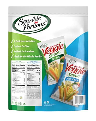 Sensible Portions Sensible Portions Veggie Straws Multi-Pack, Sea Salt and Zesty Ranch Flavor, Gluten-Free Chips, Individual Snacks, 0.75 Ounce Bag, (Pack of 20)