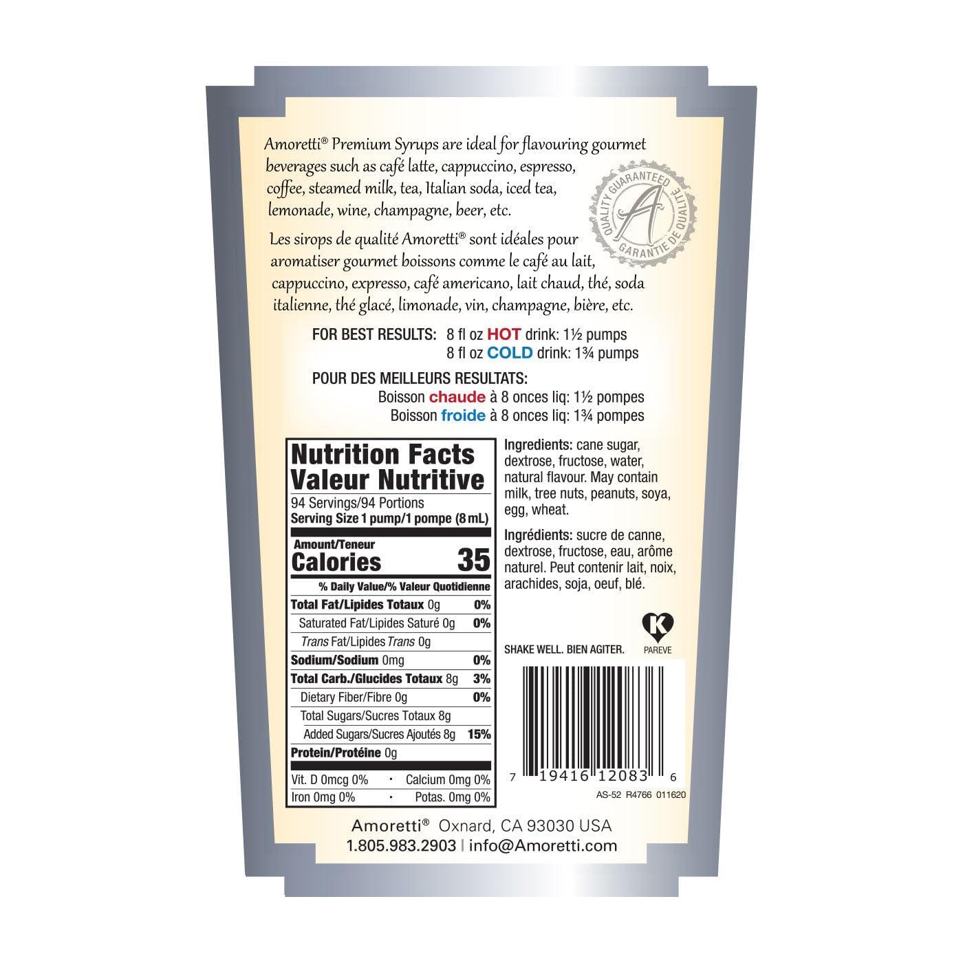 Amoretti Amoretti - Premium Guava Syrup, 94 Servings Per Bottle (750 ml), with Pump for Flavoring Coffees, Cocktails, and other Beverages, Gluten Free, GMO/GEO Free, Preservative Free