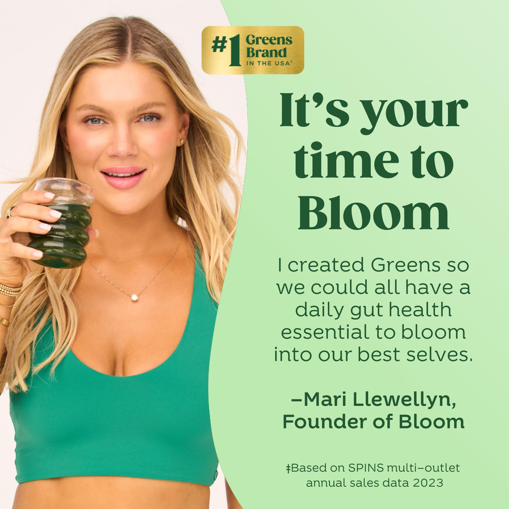 Bloom Nutrition Bloom Nutrition Superfood Greens Powder Stick Packs, Digestive Enzymes with Probiotics and Prebiotics, Gut Health, Bloating Relief for Women, Chlorella, Green Juice Mix, 18 SVG, Tropical Variety