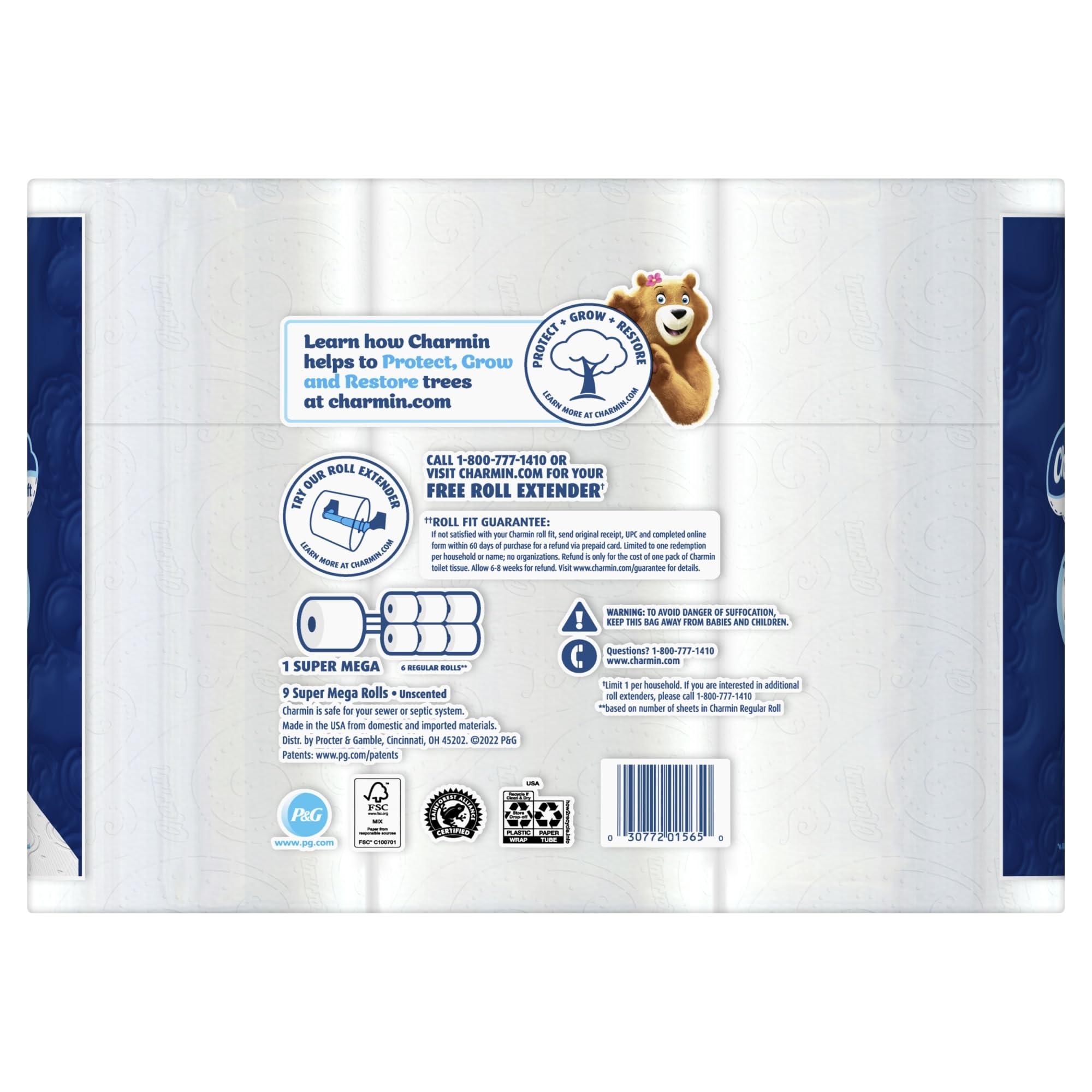 charmin Charmin Ultra Soft Super Mega 2-Ply Toilet Paper Rolls, 4\" x 4-1/2\", White, 366 Sheets Per Roll, Pack Of 9 Rolls