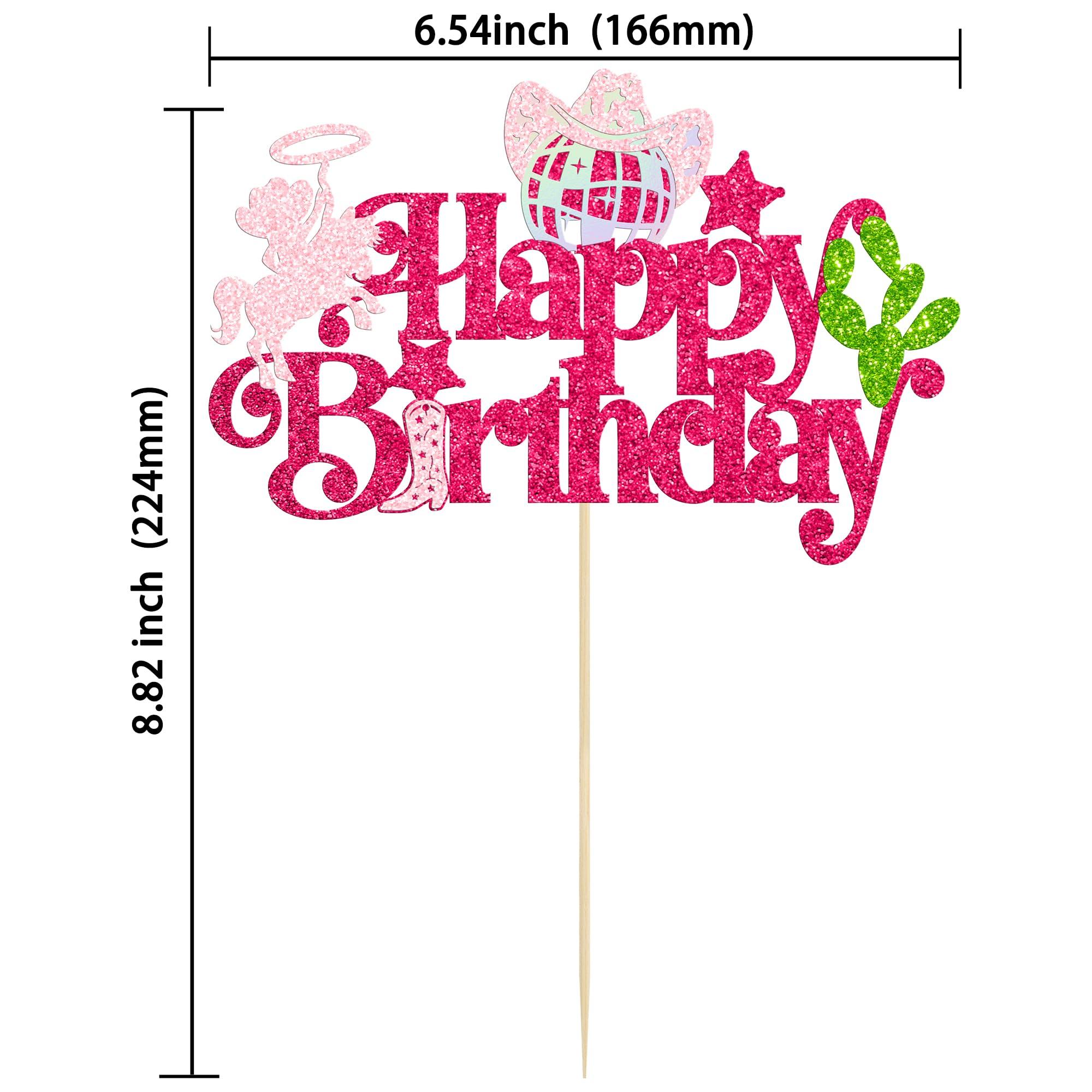 Ephlyn Ephlyn 1Pc Cowgirl Happy Birthday Cake Topper Glitter Western Cowgirl Birthday Cake Pick Hat Boot Disco Cowgirl Cake Decoration for Cowgirls Theme Women Birthday Party Decorations Supplies Pink