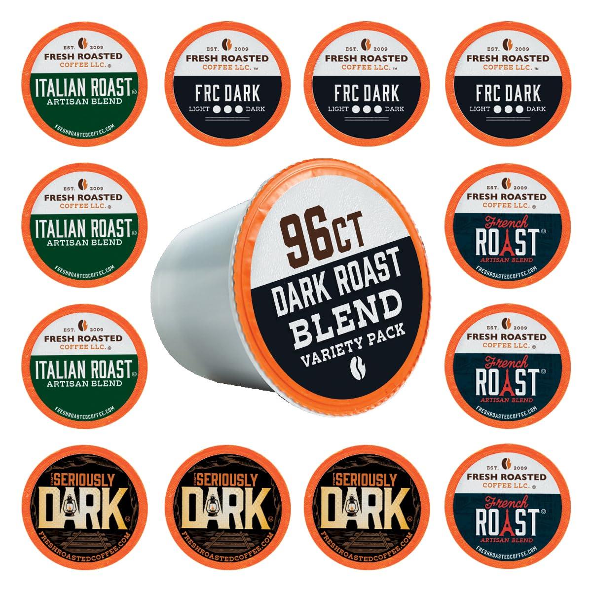 Fresh Roasted Coffee Fresh Roasted Coffee, Dark Roast Blend Variety Pack, K-Cup Compatible, 96 Count