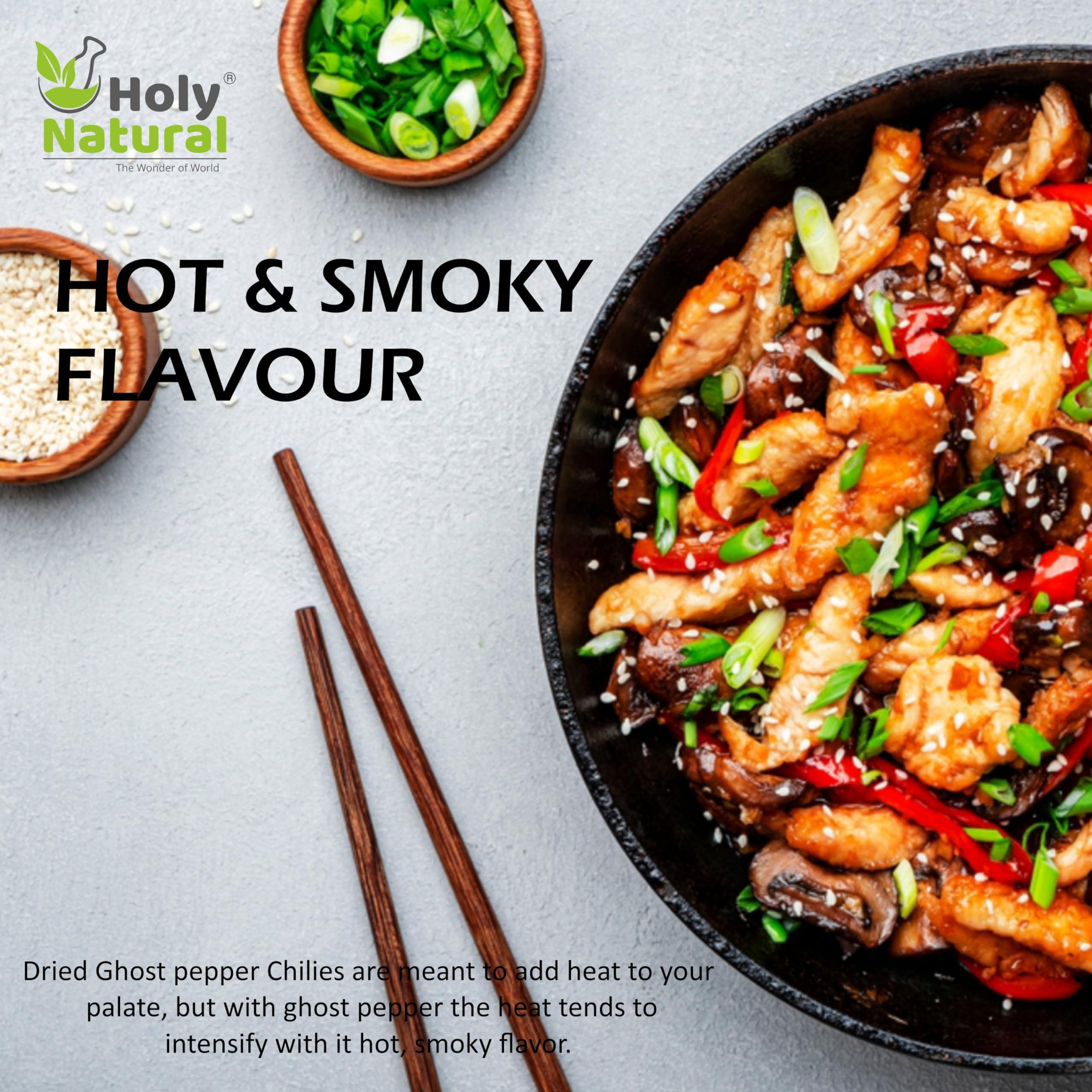 Holy Natural - The Wonder of World Ghost Pepper Chili Whole (Bhut Jolokia Chili/Ghost Pepper Pod) – 2.5 oz/71 gm, 100% Pure, Smoked, Hottest & Spicy Chili of the world, Add Unique, Delicious, and Smoky Flavour to Your Favourite Dishes