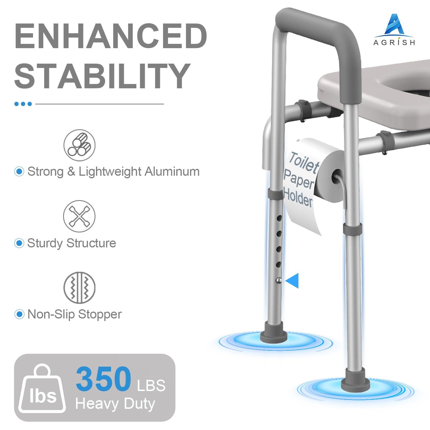 Agrish Agrish Raised Toilet Seat with Handles - Width and Height Adjustable Padded Toilet Seat Risers for Seniors, Bariatric, Handicap, Heavy Duty 350lbs Raised Toilet Seat, Fit Any Toilet