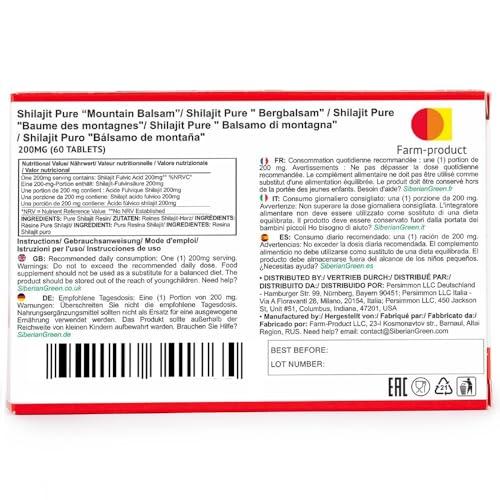 Siberian Green Altai Shilajit 120 Tablets Mountain Balsam Label - Original Altai Siberian 100% Pure Fulvic Acid and Trace Minerals