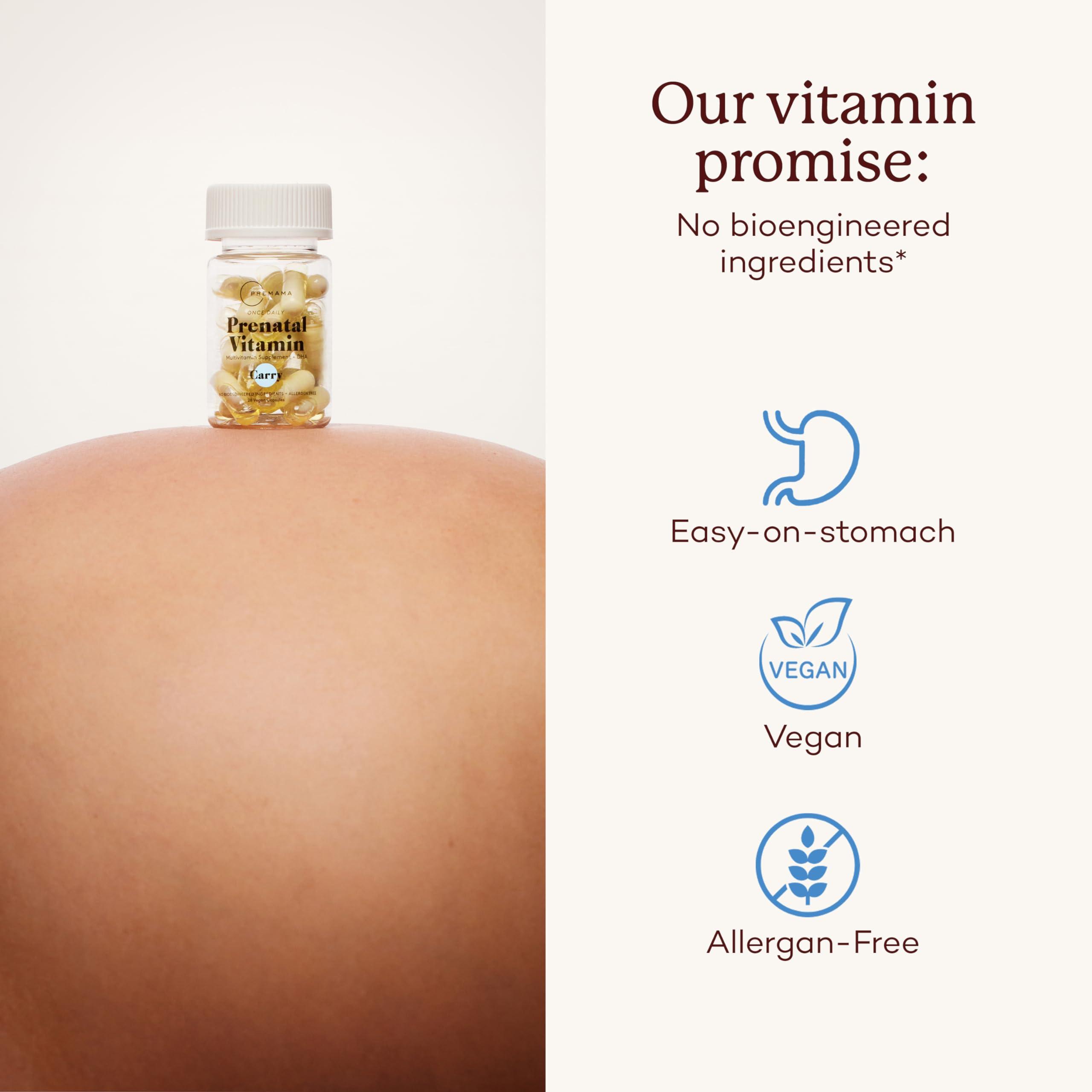 Premama Premama Prenatal Vitamins for Women, Once-Daily Multivitamin Supplement, Includes Folate and DHA, Allergen-Free, 28 Vegan Capsules