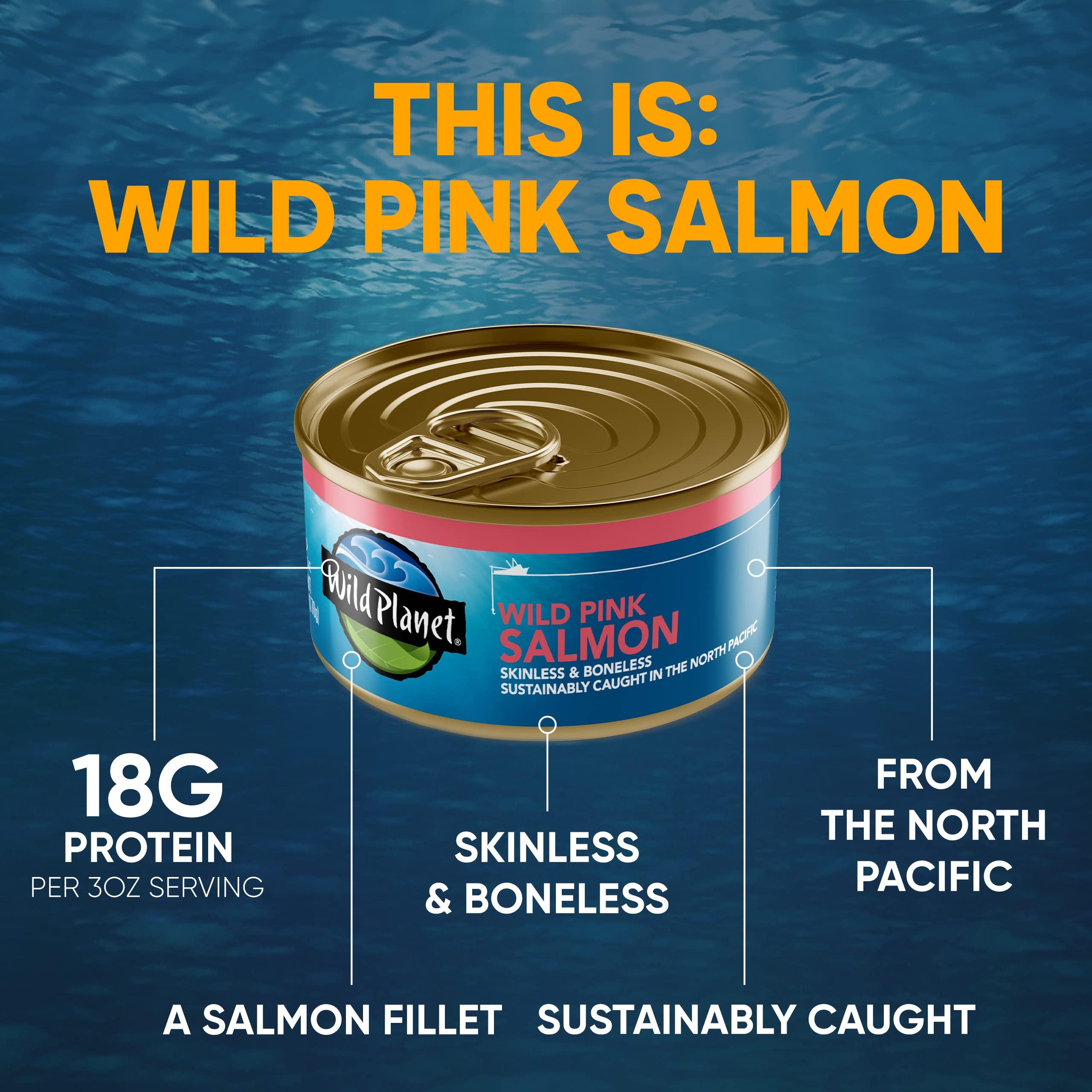 Wild Planet Wild Planet, Wild Pink Salmon, Canned Salmon, Sustainably Wild-Caught, Non-GMO, Kosher 6 Ounce, (Pack of 12)