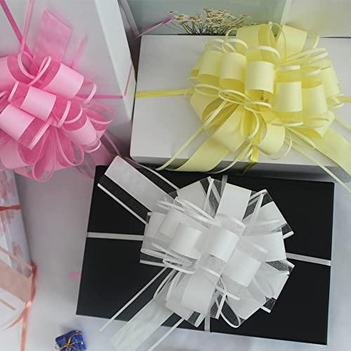 HSXJJ 6 PCS Large Pull Bows,Yellow Gift Bow,6 inches,Christmas, Party Birthday Gift Wedding Ribbon Bows for Wrapping Boxes or Flower Decorations, Valentine\'s Day Gift Decorations