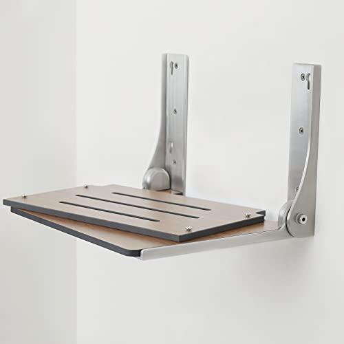 Seachrome Seachrome Silhouette Folding Wall Mount Shower Bench Seat, Rustic Teak Seat with Silver Frame (SHAF-185155-PRTS-S-SL)