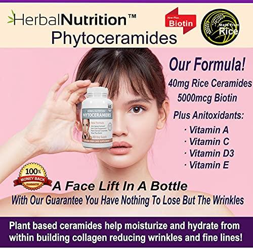 Herbal Nutrition Herbal Nutrition Phytoceramides Rice Based with Biotin Vitamin A C D and E, 4 Bottle Pack 40mg