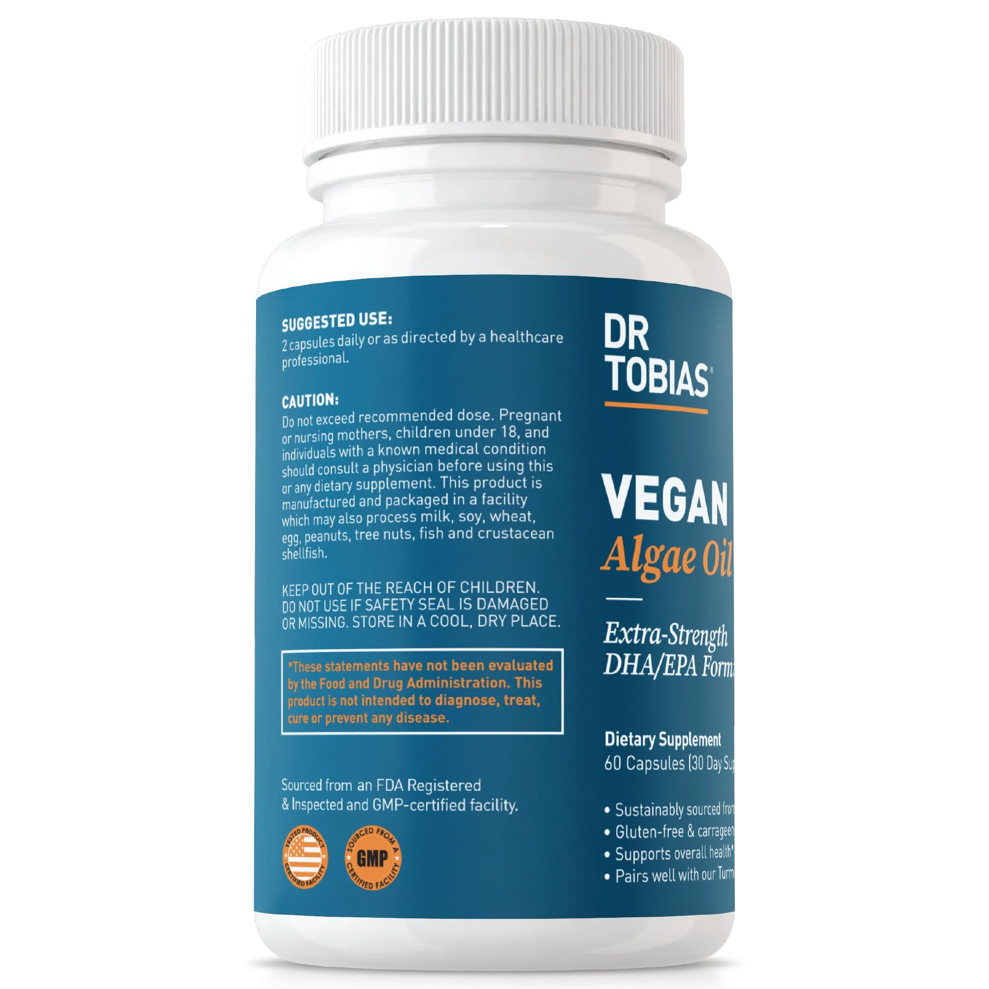 Dr. Tobias Dr. Tobias Vegan Omega 3 Supplement - 1400mg Algae Oil, 420mg DHA, and 210mg EPA per Serving - Non-GMO, Gluten-Free, Carrageenan-Free - 60 Capsules, 30 Servings