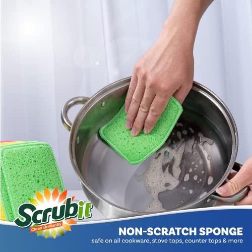 SCRUBIT Scrub and Wipe Cleaning Sponges [10 Pack] SCRUBIT Dual Sided Scouring Pad and Sponge - Reusable Kitchen Scrubbing Sponges for Dishes, Pots, Pans Utensils & Non-Stick Cookware (Blue)