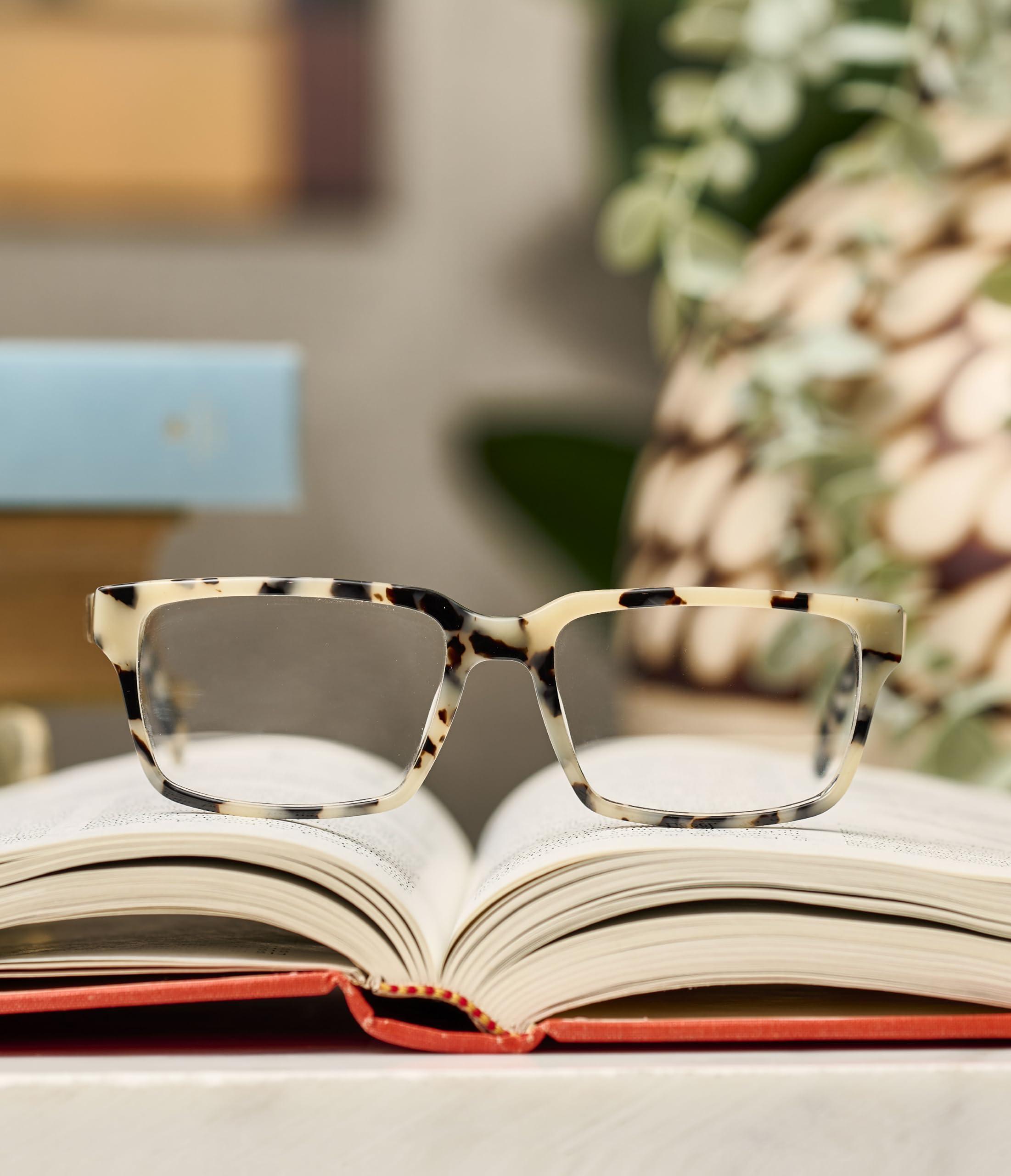 eyebobs eyebobs Wide Eyed | Premium Reading Glasses for Men and Women | Rectangle Frame for Wide Faces | Brown Stripe, 0.00