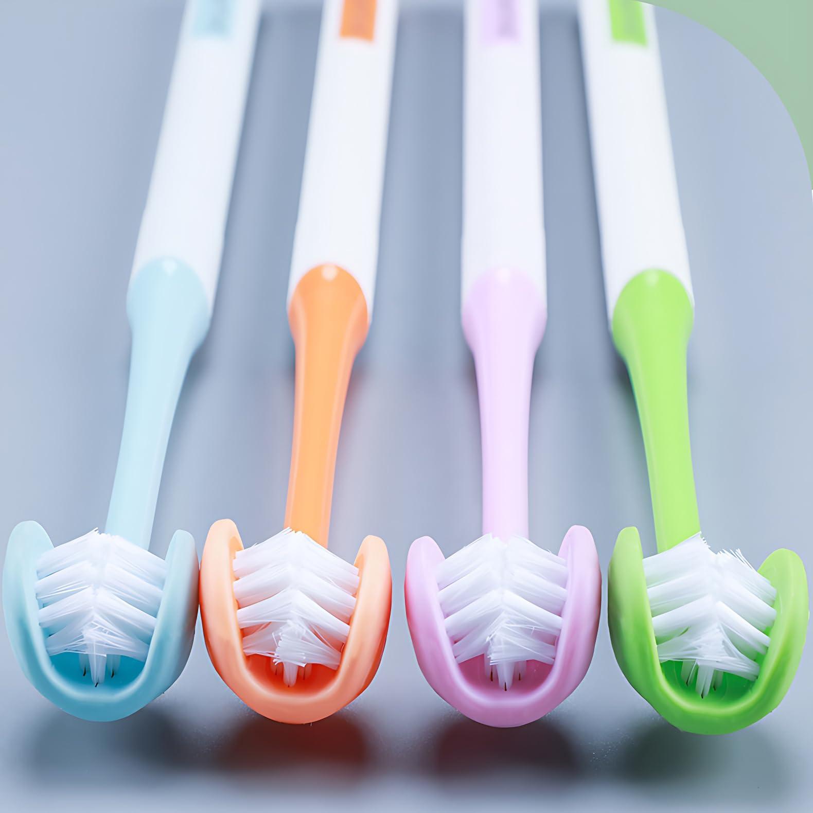 CMHX CMHX 3 Sided Autism Toothbrush 360 Oral Teeth Cleaning Design U-Shaped Toothbrush 4 PCS Adult Soft Bristles Soft and Gentle for Complete Tooth and Gum Care (Mix Colour 4PCS)