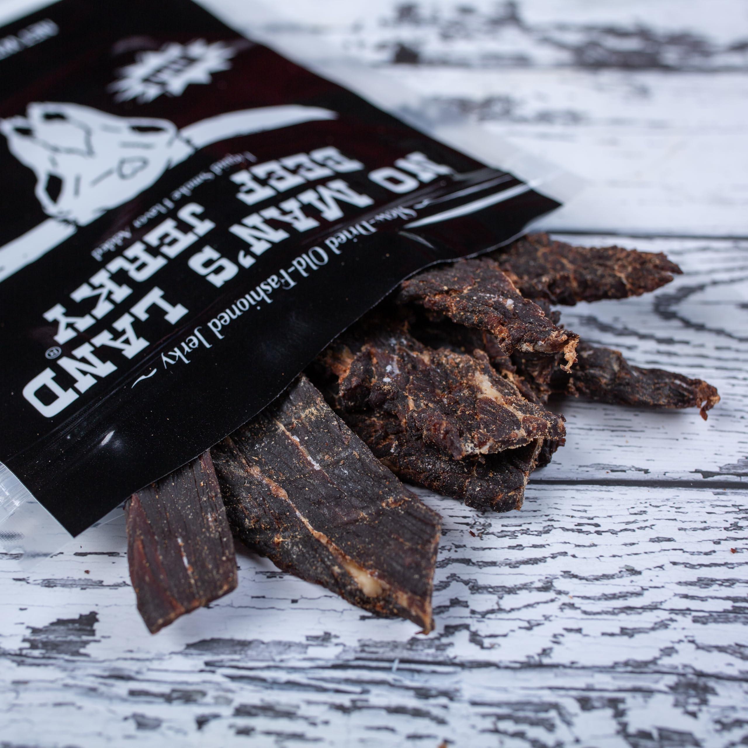 NO MANS LAND BEEF JERKY No Man’s Land MILD Beef Jerky High Protein Low Calorie Low Carb Beef Snack 3.0oz Bag
