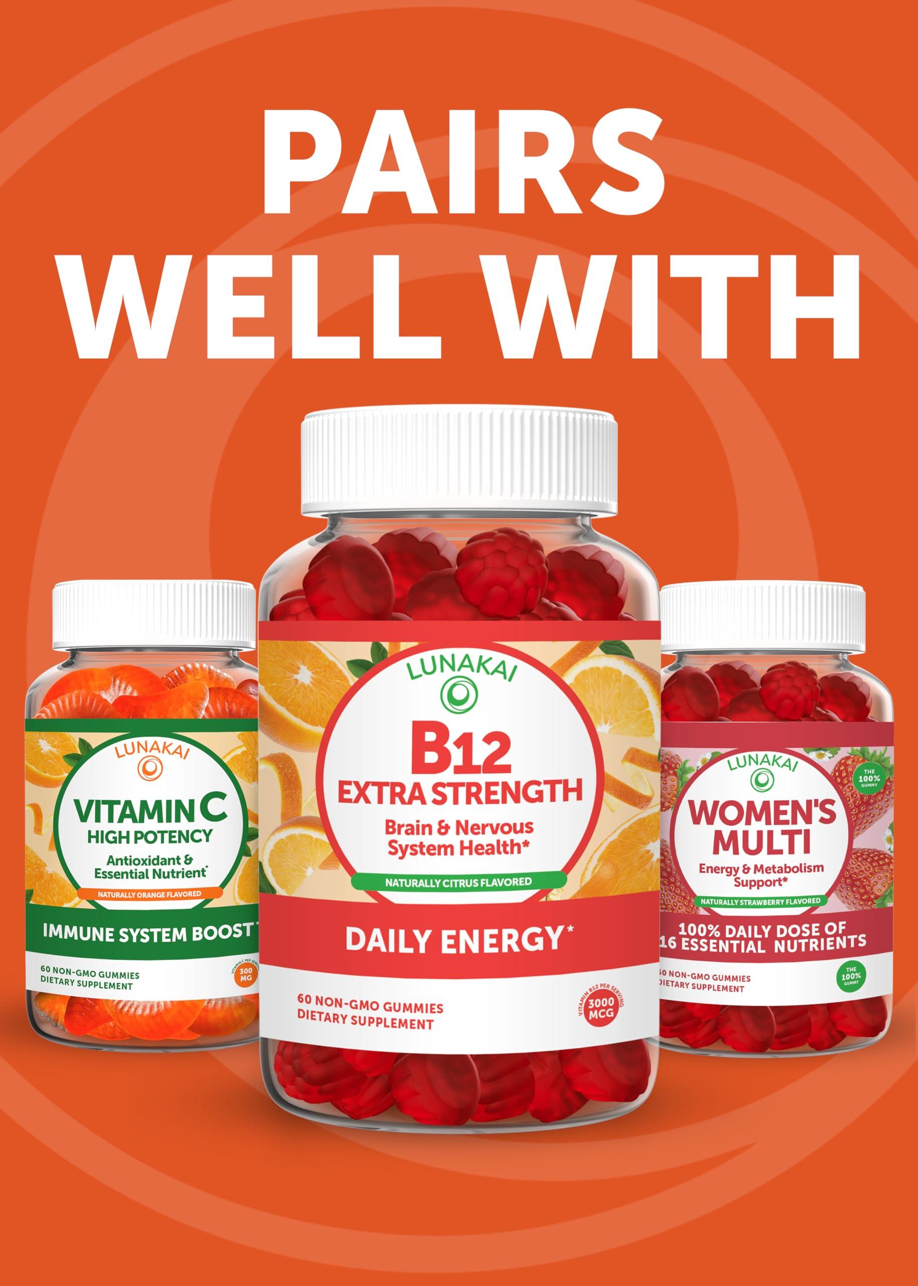 Lunakai Lunakai USA Made Vitamin E Gummies 400IU with Vitamin C - Delicious, Vegan, Non-GMO Supplement for Daily Skin & Eye Support, d-Alpha Tocopherol, 60ct