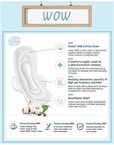 WOW Cotton WOW Cotton Menstrual Large Pads Ultra Thin Natural Sanitary Napkins with Wings Feminine Cotton Long Pads 11"(28cm), Pack of 4 (40 Total)