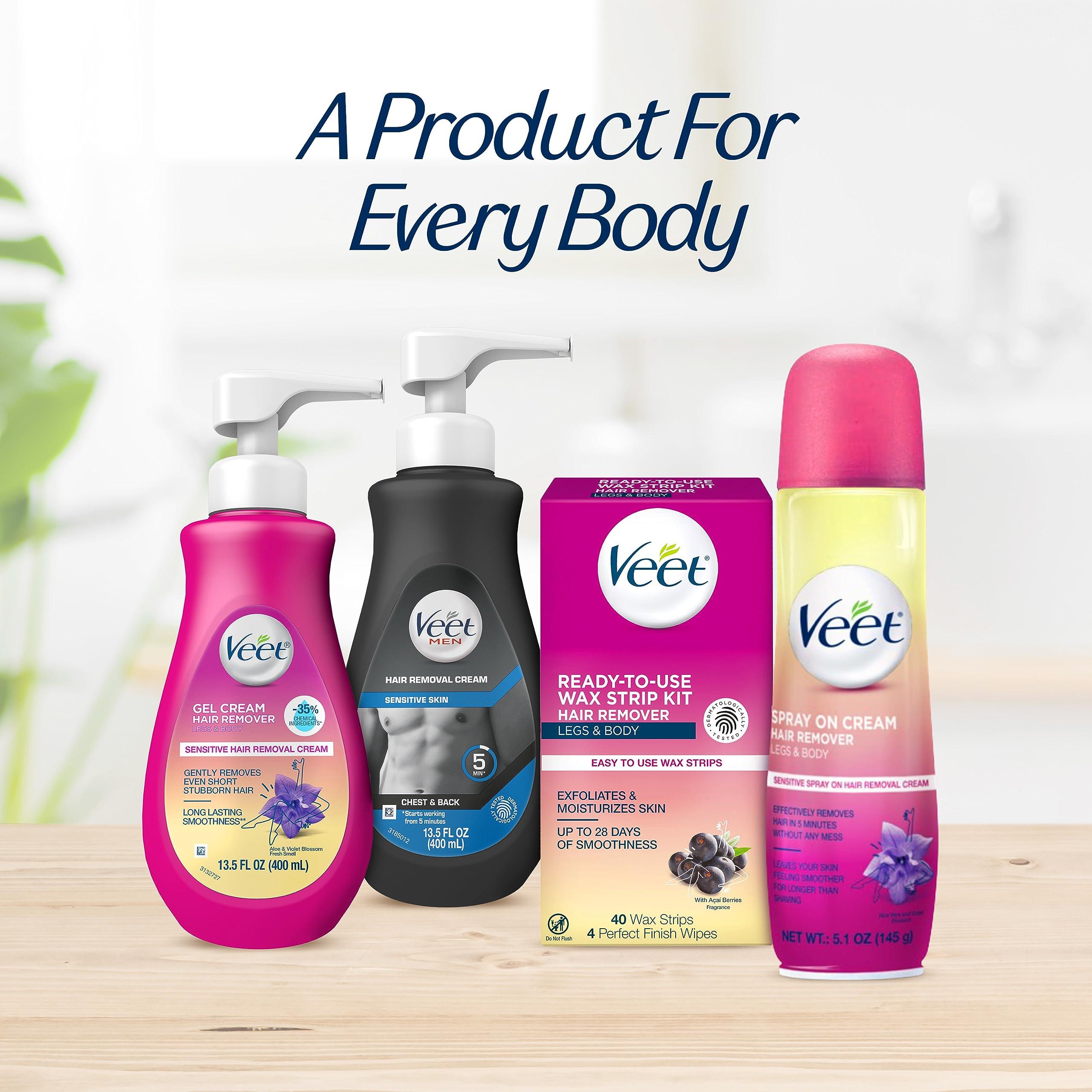 Veet Veet Ready-To-Use Waxing Kit For Women | Wax Strips For Body Hair Removal, Wax Kit For Ingrown Hair Treatment, Personal Care Product, Hair Remover | 40ct Waxing Strips, 4ct Body Wipes