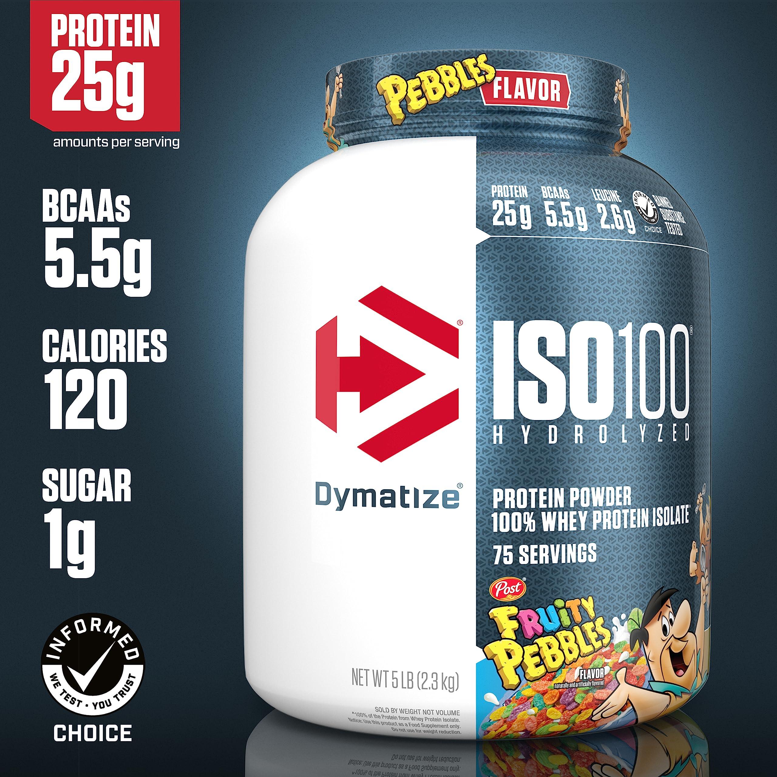 Dymatize Dymatize ISO100 Hydrolyzed Fruity Pebbles Protein Powder Bundle, 25g Protein, 5.5g BCAAs, 5 Pound + 20 Servings