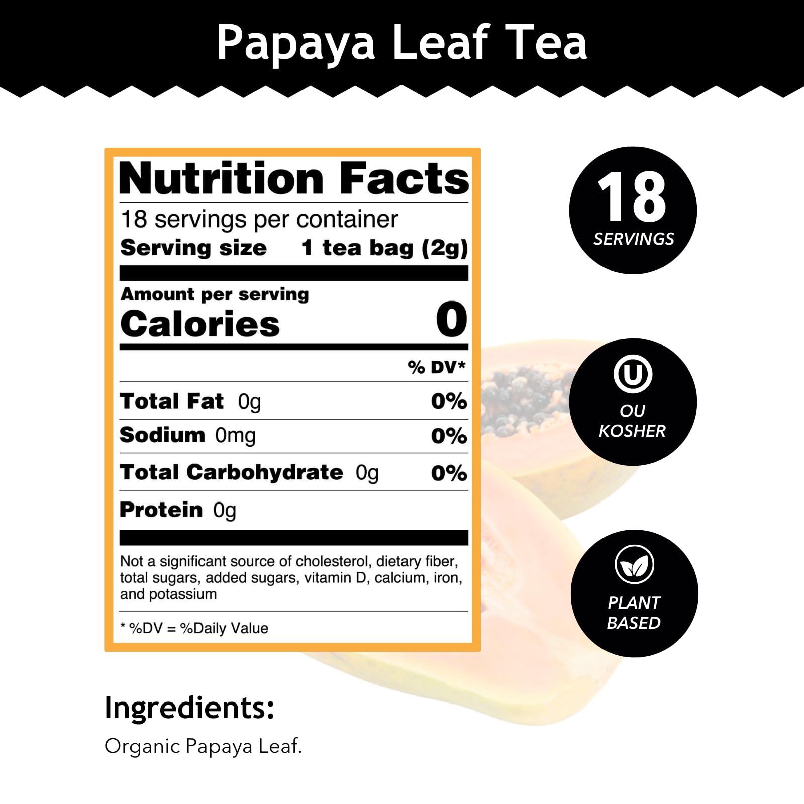 Buddha Teas Buddha Teas Organic Papaya Leaf Tea - OU Kosher, USDA Organic, CCOF Organic, 18 Bleach-Free Tea Bags