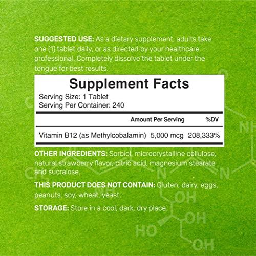 DEAL SUPPLEMENT DEAL SUPPLEMENT Methyl B-12 Vitamins 5000 mcg, 240 Chewable Tablets | Active Form - Strawberry Flavored - Energy Support & Brain Health Function - Vegetarian & GMO Free