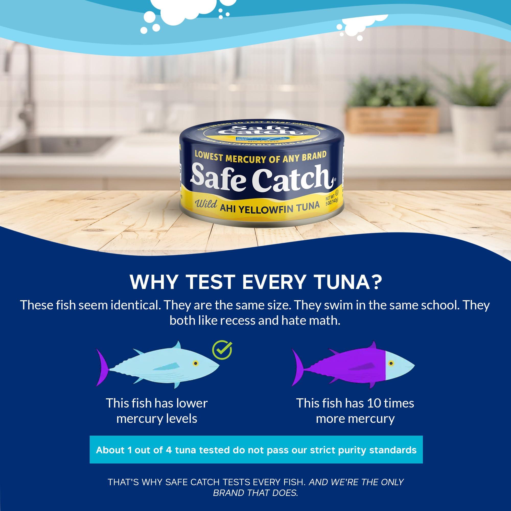 Safe Catch Safe Catch Wild Ahi Yellowfin Tuna Fish Canned, Wild Caught, Lowest Mercury, Lean Protein, Omega 3, Gluten-Free, Kosher, Pack of 6